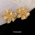 Layered Metal Flower Statement Stud Earrings in Two Finishes view 4