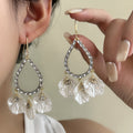 Shell Look Petal Crystal Teardrop Long Hook Earrings view 6
