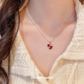 Red Gourd Pendant Necklace with Clear Crystal Accent view 3