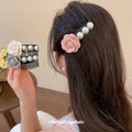 Fabric Rose Pearl Black Comb Hair Pins Three Colors view 1