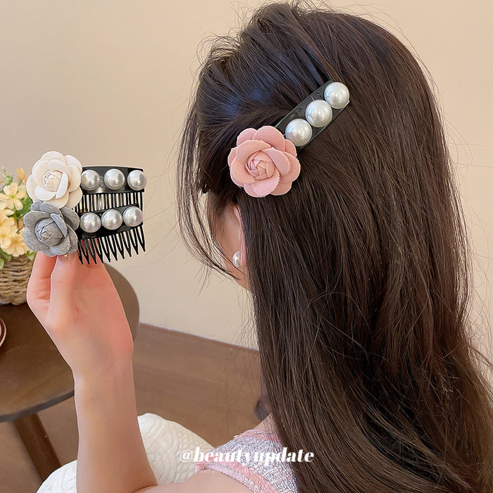 Fabric Rose Pearl Black Comb Hair Pins Three Colors
