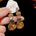 Colorful Crystal Floral Drop Earrings with Reflective Details view 7