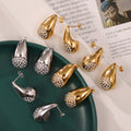 Gold Steel Teardrop Stud Earrings Pave Zircon Cluster view 2