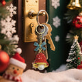 Red Textured Bell Keychain Gold Rim Pearl Teal Bow view 4