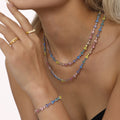 Zircon Heart Link Necklace Bracelet Gold Steel Multicolor view 4