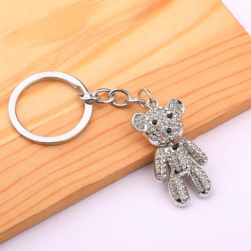 Cute Bear Alloy Rhinestone Keychain Gift Bag Charm Accessory