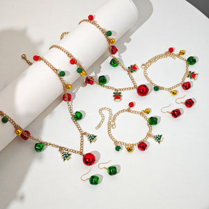 Christmas Bell Tree Necklace Bracelet and Earring Jewelry Set