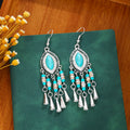Red Blue and Multicolor Beaded Teardrop Tassel Earrings view 3
