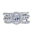 Silver Tone Oval Halo Multi-Band Clear Ring Sizes 6-10 view 5