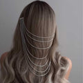 Silver Tone Crystal Lattice Headband With Long Hanging Tassels view 4