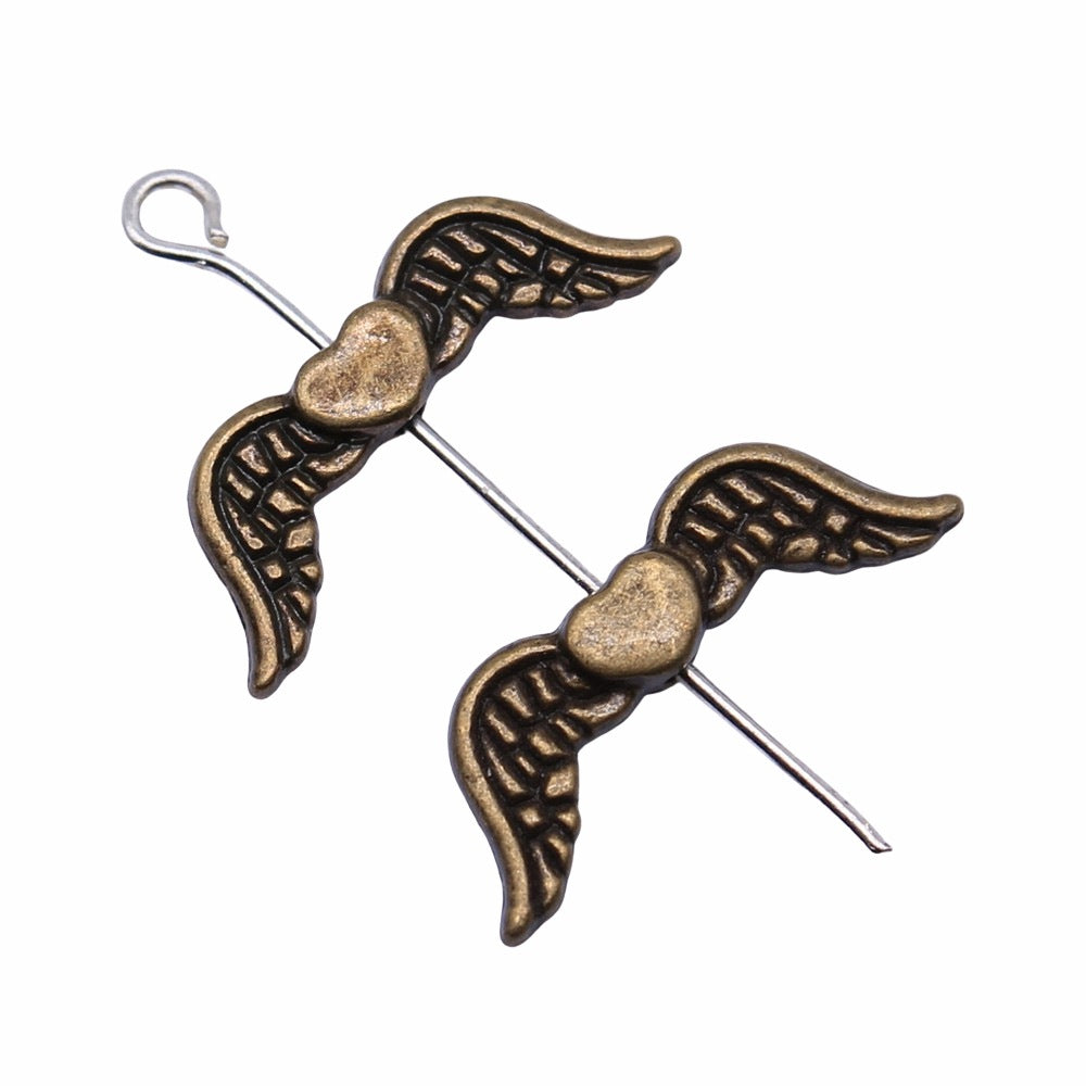 20x7mm 0.9g Zinc Alloy Heart Wing Loose Metal Beads for DIY Bracelet Necklace Jewelry Making