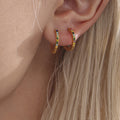 Small Gold Zircon Hoop Earrings Multicolor Clear Stainless Steel view 1