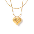 Gold Steel Quilted Heart Pendant Necklace Satellite Chain view 5