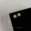 Rose Gold Mini Five Petal Flower Clear CZ Stud Earrings view 2
