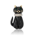 Black Enamel Cat Brooch Green Crystal Eyes and Collar view 5