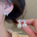Butterfly and Pearl Stud Earrings in Three Pastel Designs view 2