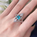 Silver Tone Teal Crystal Marquise Statement Ring Polished Statement Fashion Jewelry view 2