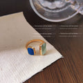Gold Tone Dark Blue And Pale Green Square Open Ring For Women view 4