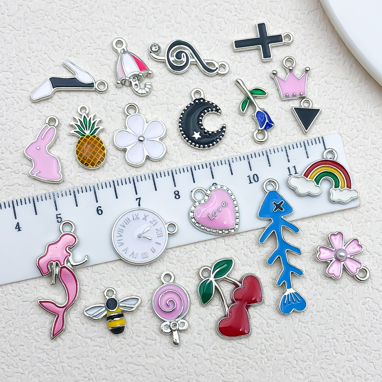 White K Zinc Alloy Cross Heart Music Note charm pendants for DIY keychains necklaces jewelry