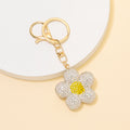 Rhinestone Flower Keychain Daisy Charm Gold Hardware view 3