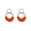 Brown White and Orange Woven Crescent Ring Earrings view 5