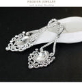 Champagne Silver Tone Champagne Crystal Floral Teardrop Metal Dangle Earrings view 4