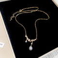 Crystal Flower and Pearl Drop Necklaces in Two Tones view 6