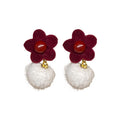 Flower and Pom Pom Drop Stud Earrings in Two Colors view 5