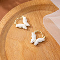 White Enamel Heart Floral Huggie Hoop Earrings Gold Tone view 4