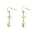 Gold Tone Eight Point Star And White Pearl Hook Earrings view 5