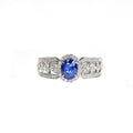 Silver Tone Blue Oval Stone Ring With Layered Pavé Band view 5