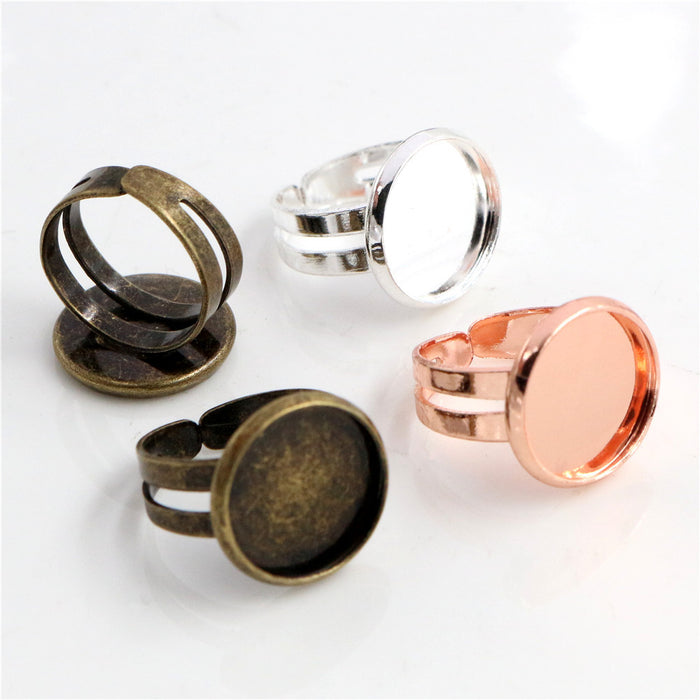 Round Cabochon Tray Adjustable Rings in Three Metal Finishes