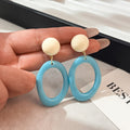 Coral Blue and Yellow Irregular Oval Ring Drop Earrings view 2