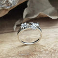 Antique Silver Hummingbird and Flower Dual Band Ring view 3