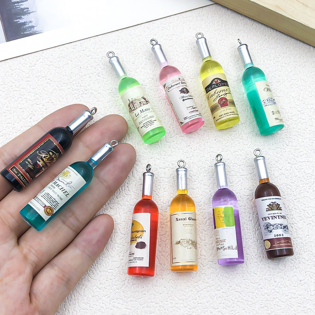 Resin Red Wine Bottle Charm Pendant for DIY Earrings Bag Decor Keychain Jewelry