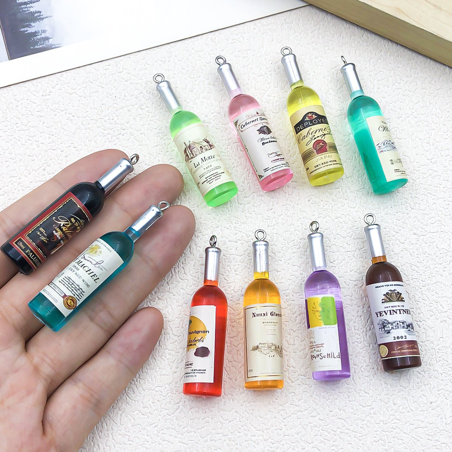 Resin Red Wine Bottle Charm Pendant for DIY Earrings Bag Decor Keychain Jewelry