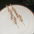 Floral Crystal Chain Drop Earrings in Purple or Champagne view 7