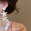 White and Beige Woven Starfish Cascade Stud Earrings view 3