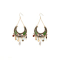 Bohemian Crescent Bead and Teardrop Fringe Long Hook Earrings view 5