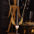 Gold Angel Wing Heart Zircon Pendant Chain Necklace view 2