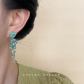 Aqua Blue Glass Crystal Chip Long Tassel Dangle Earrings view 2
