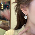 Silver Tone Pearl Flower and Circle Huggie Drop Earrings view 4
