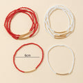 Seed Bead Stretch Bracelet Set Gold Tube Bar Red White view 4