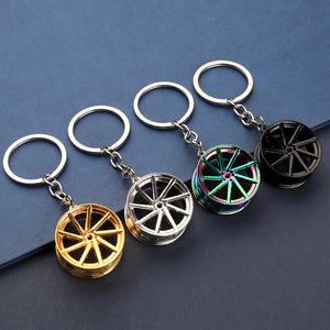 Car Wheel Rim Keychain in Four Finishes, Split Ring