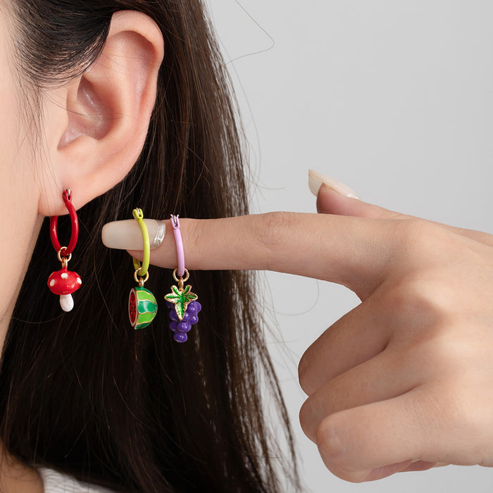 Color Hoop and Mini Fruit Novelty Earrings in Six Designs
