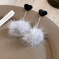 Heart Post Long Bar Pom Pom Earrings in Four Color Styles view 8