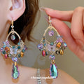 Colorful Crystal Floral Teardrop Statement Earrings in Three Styles view 4