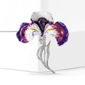 Purple Iris Flower Brooch with Enamel Petals and Silver Stem view 2
