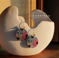 Gold Tone Multicolor Floral Fabric Round Disc Hook Earrings view 4