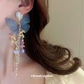 Blue Butterfly Purple Bead Floral Tassel Drop Earrings view 4